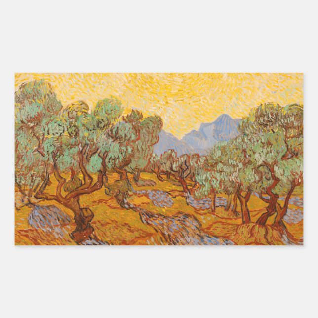 Sticker Rectangulaire Van Gogh Olive Trees Soleil Jaune Ciel (Devant)