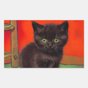 Sticker Rectangulaire Van Gogh Style Chat noir