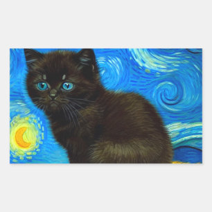 Sticker Rectangulaire Van Gogh Style Starry Night Cat