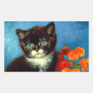 Sticker Rectangulaire Van Gogh Tuxedo Cat