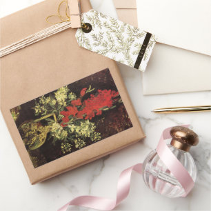 Sticker Rectangulaire Vase avec Glaïeuls, Œillets par Vincent van Gogh