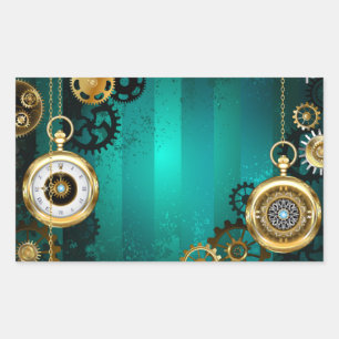 Sticker Rectangulaire Veille bijoux Steampunk sur un Arrière - plan vert