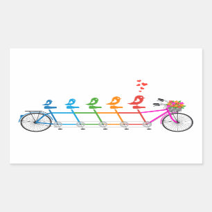 Sticker Rectangulaire vélo tandem coloré avec famille d'oiseaux mignons