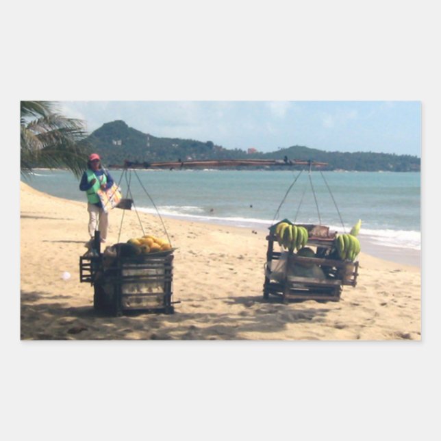 Sticker Rectangulaire Vendeurs de plage ... Plage de Lamai, île de Koh S (Devant)