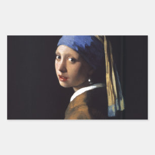 Sticker Rectangulaire Vermeer Girl Pearl Élevant Masterpiece Peinture
