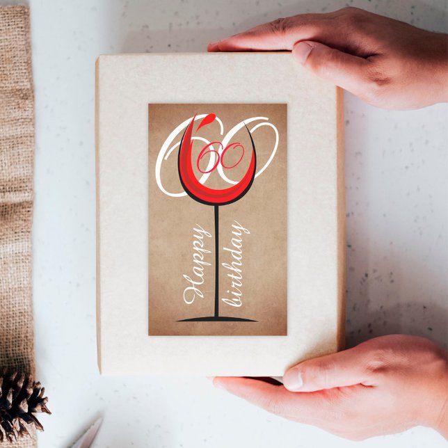 Sticker Rectangulaire Verre rouge rustique Script 60e anniversaire (Créateur téléchargé)