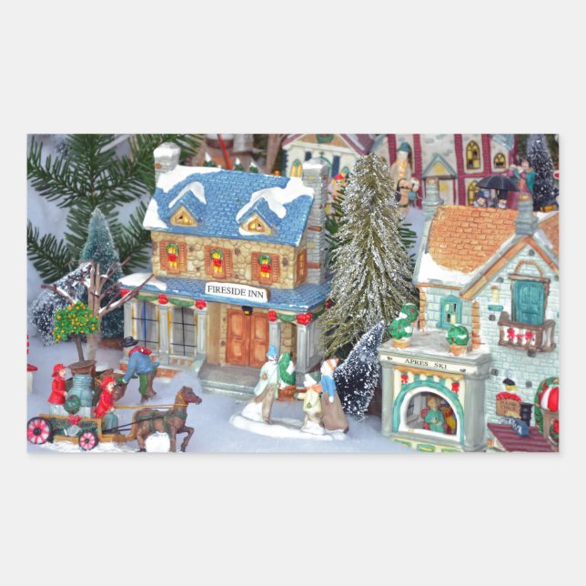 Sticker Rectangulaire Village de Noël miniature (Devant)