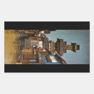 Sticker Rectangulaire Village pluvieux oriental frais de Hasu Kawase de