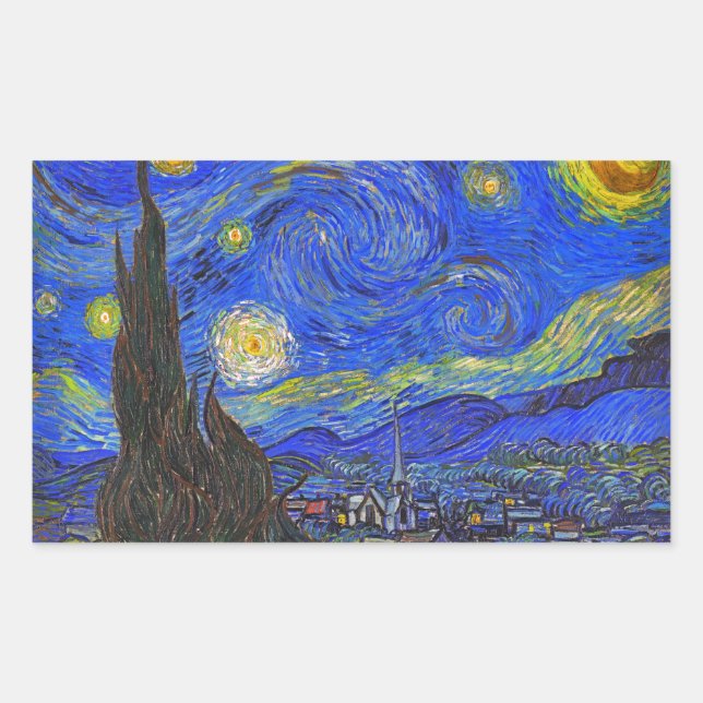 Sticker Rectangulaire Vincent van Gogh - La Nuit étoilée (1889) (Devant)