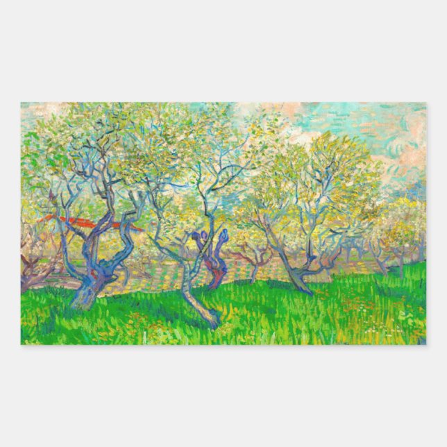 Sticker Rectangulaire Vincent van Gogh Orchard à Blossom (Devant)