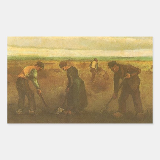 Sticker Rectangulaire Vincent van Gogh - Paysans plantant des pommes de  (Devant)