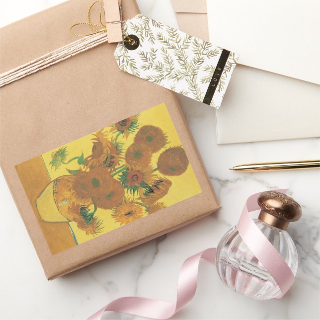 Sticker Rectangulaire Vincent van Gogh - Vase avec quinze tournesols (Cadeaux)