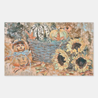 Sticker Rectangulaire Vintage automne citrouilles automne couleurs aquar