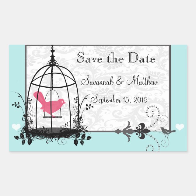 Sticker Rectangulaire Vintage Bird Cage Musical Inséparables Mariages (Devant)