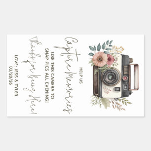 Sticker Rectangulaire Vintage Caméra Floral - Directions de caméra jetab