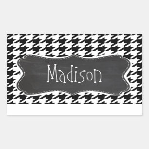 Sticker Rectangulaire Vintage Chalkboard look; Black & White Houndstooth