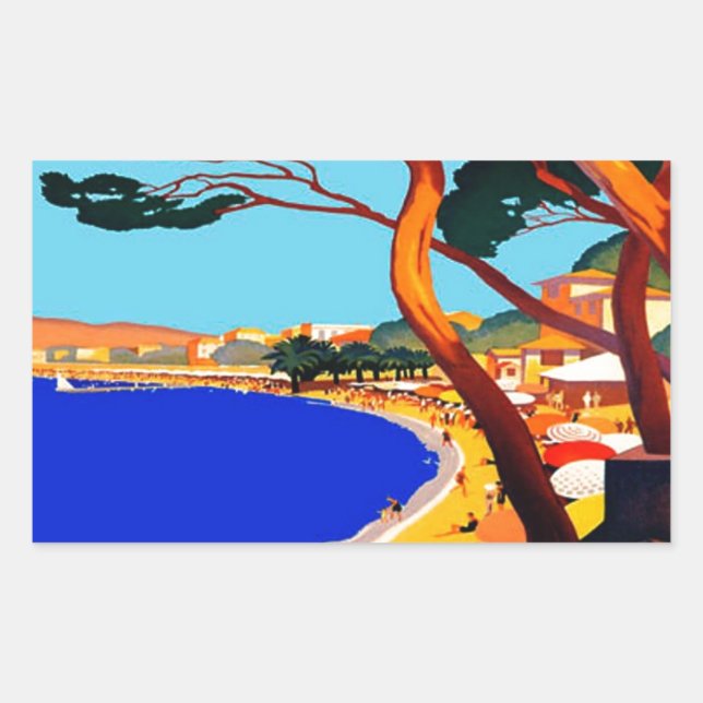 Sticker Rectangulaire Vintage Côte d'Azur Voyage en France (Devant)