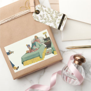 Sticker Rectangulaire Vintage Family Serving Mom Petit déjeuner en Bed