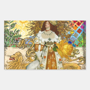 Sticker Rectangulaire Vintage femme Soleil d'or : Leo Zodiac Collage Art