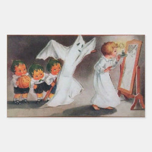 Sticker Rectangulaire Vintage fille avec chandelle Halloween