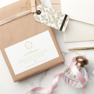 Sticker Rectangulaire Vintage Gold Crest Monogram Mariage Bienvenue