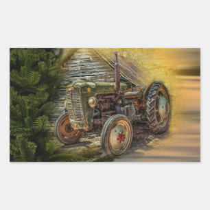 Sticker Rectangulaire Vintage Green Tractor Rustic