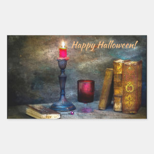 Sticker Rectangulaire Vintage Halloween Red Candle & vieux livres