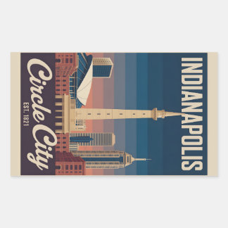 Sticker Rectangulaire Vintage Indianapolis Indiana Retro Cityscape Trave