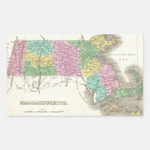 Sticker Rectangulaire Vintage Map of Massachusetts