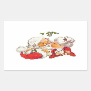 Sticker Rectangulaire Vintage Noël Père Noël Embrasser Mme Claus