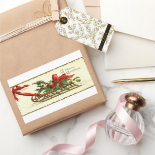 Sticker Rectangulaire Vintage Noël Sleigh salutations