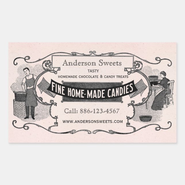 Sticker Rectangulaire Vintage Retro Style Maison Candy Personnalisé Étiq (Devant)
