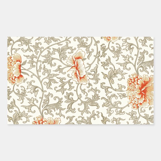 Sticker Rectangulaire Vintage rose gris botanique (Devant)