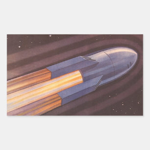 Sticker Rectangulaire Vintage Science Fiction Space Ship Rockets