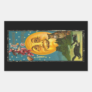 Sticker Rectangulaire Vintage sorcière d'Halloween sur la Lune