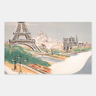 Sticker Rectangulaire Vintage Tour Eiffel Paris Air Travel Publicité