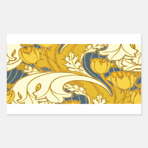 Sticker Rectangulaire Vintage Tulip Blue Gold Motif