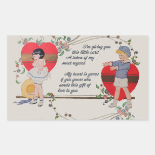 Sticker Rectangulaire Vintage Valentine Enfants Joli Art Déco Coloré