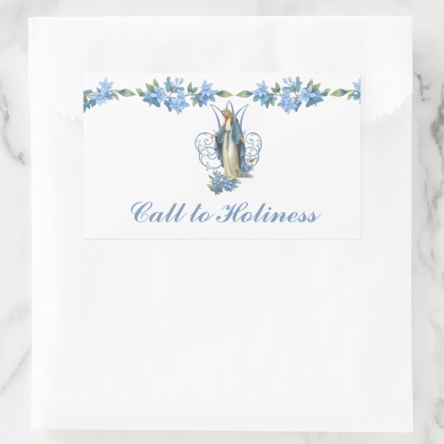 Sticker Rectangulaire Vintage Virgin Mary Catholic Floral Religious (Sac)