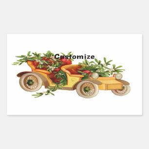 Sticker Rectangulaire Vintage Voiture de Noël Mistletoe Thunder_Cove
