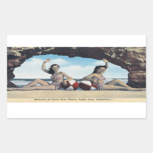 Sticker Rectangulaire Vintage voyage - Père Noël Cruz California Beach