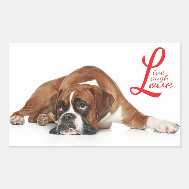 Sticker Rectangulaire Vis, rire, Love Boxer Chien Chien Chien Salutation (Devant)