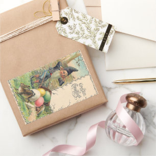 Sticker Rectangulaire Vœux de Pâques victoriens vintage avec Gnome