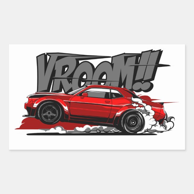 STICKER RECTANGULAIRE VOITURE DE COURSE VROOM À VITESSE COMPLÈTE! (Devant)