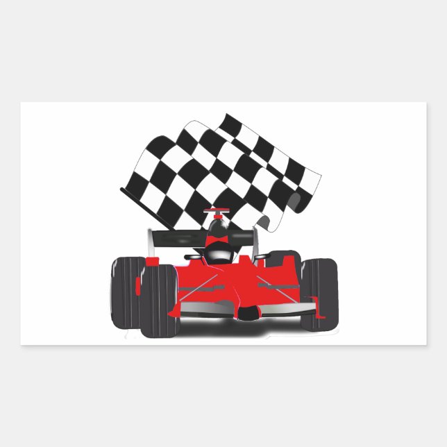 Sticker Rectangulaire Voiture Red Race avec drapeau À damiers (Devant)