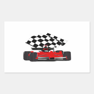 Sticker Rectangulaire Voiture Red Race avec drapeau À damiers