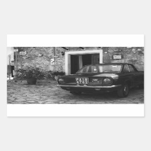 Sticker Rectangulaire Voiture Vintage FIAT en Italie en monochrome