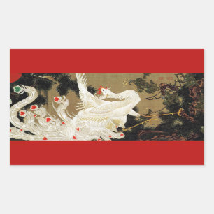 Sticker Rectangulaire VOL AMOUR PHOENIX, Plumes, Coeurs Saint-Valentin