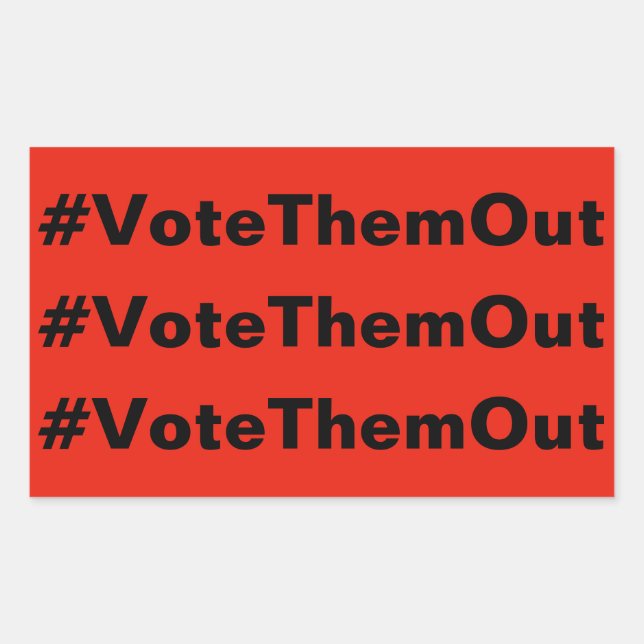 Sticker Rectangulaire #VoteThemOut texte blanc sur la politique rouge (Devant)