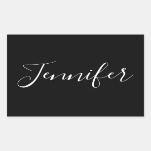 Sticker Rectangulaire Votre nom   Élégant script blanc sur noir